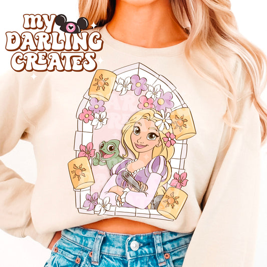 Long Hair Princess in Window PNG