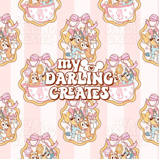 Magical Blue Sisters Frame Pink Stripes - Seamless File