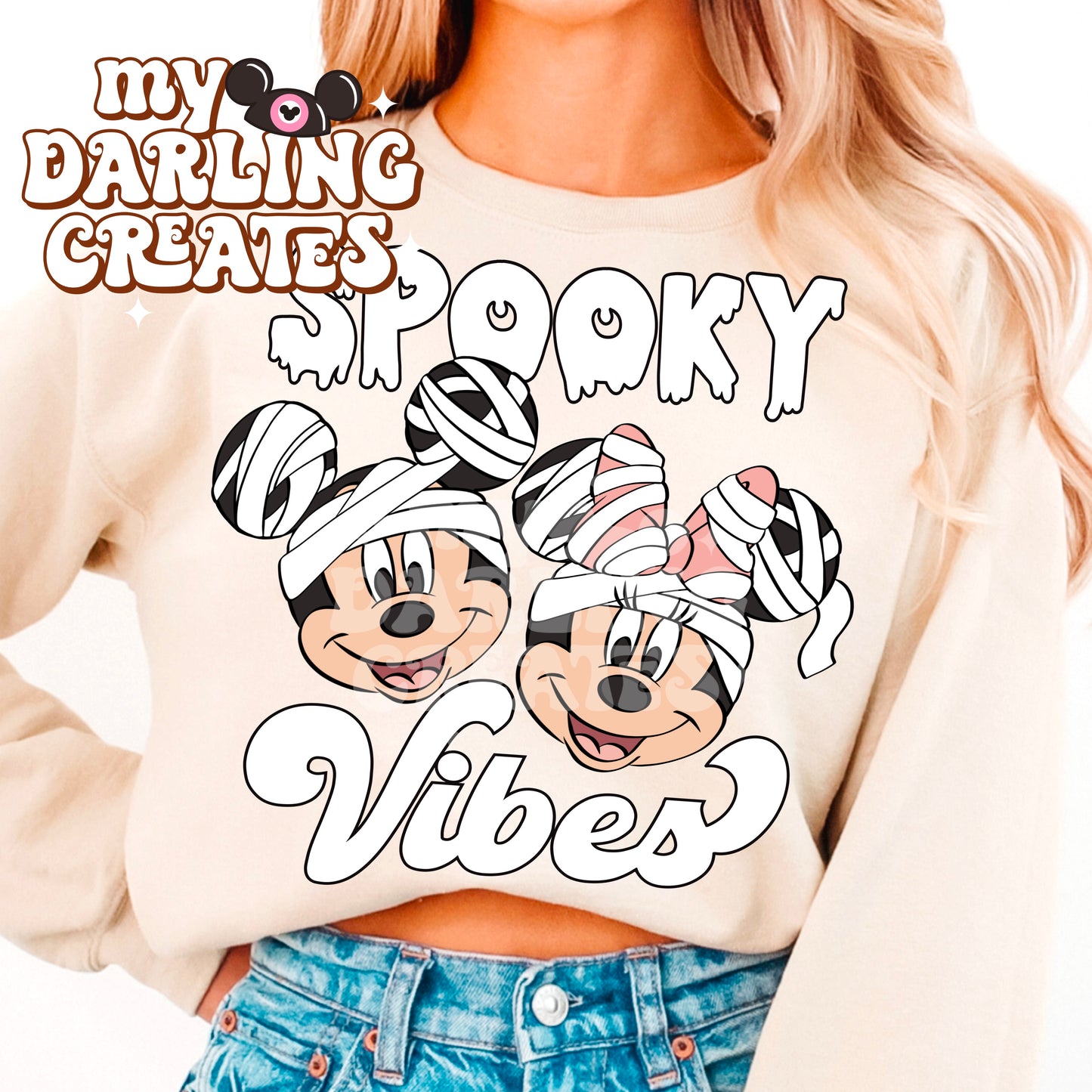 Mummy Spooky Vibes White (Pink Bow) PNG