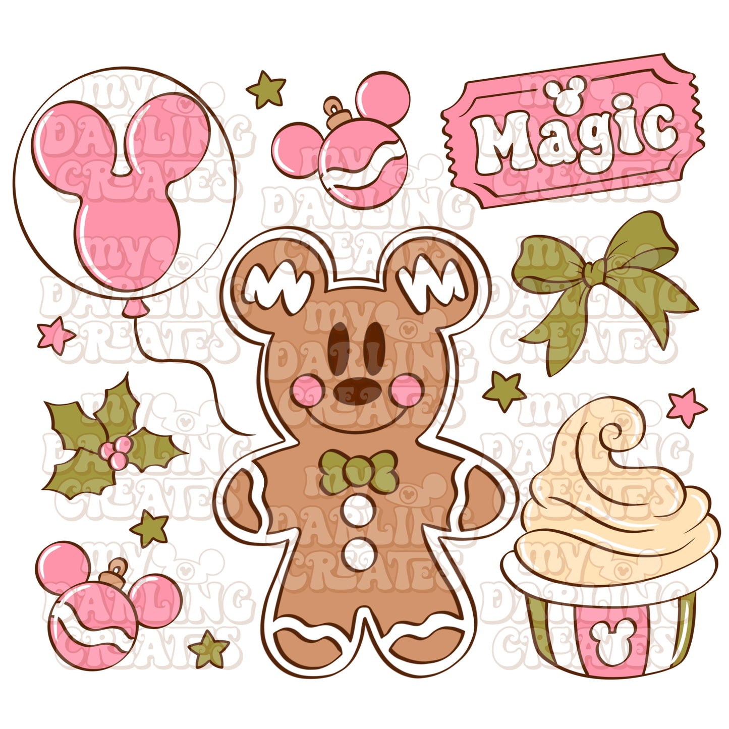 Magical Gingerbread Pink and Green PNG