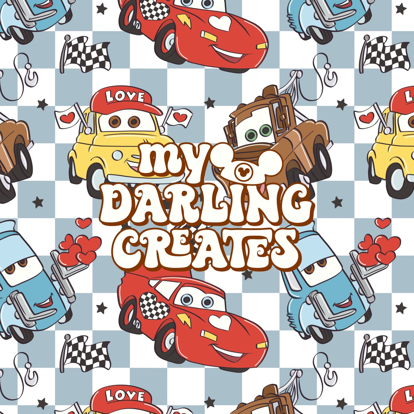 Cars Valentines Blue Check - Seamless File