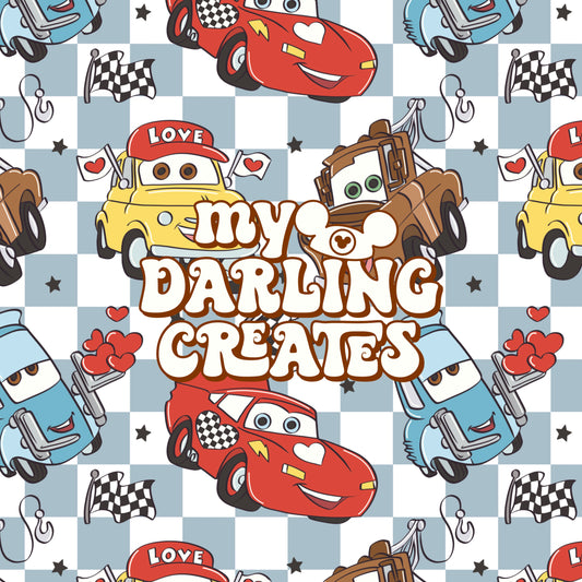 Cars Valentines Blue Check - Seamless File