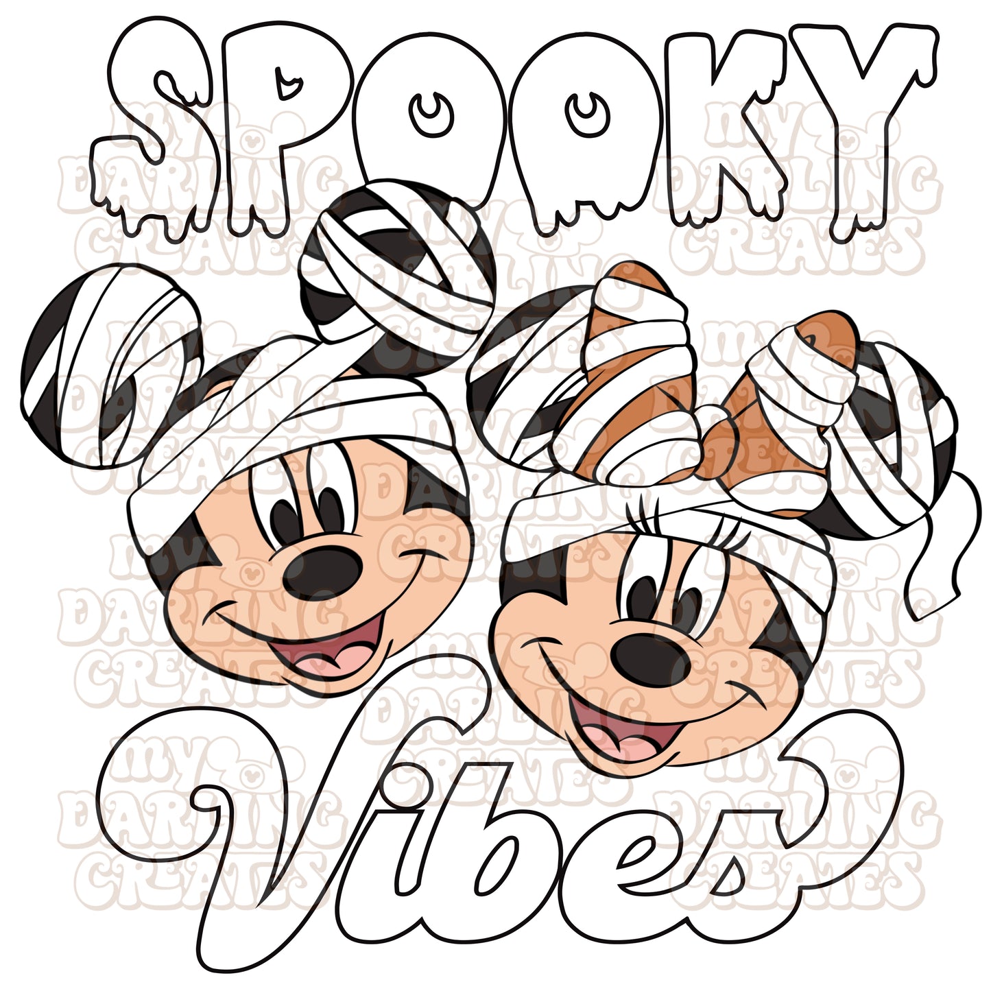 Mummy Spooky Vibes White (Orange Bow) PNG