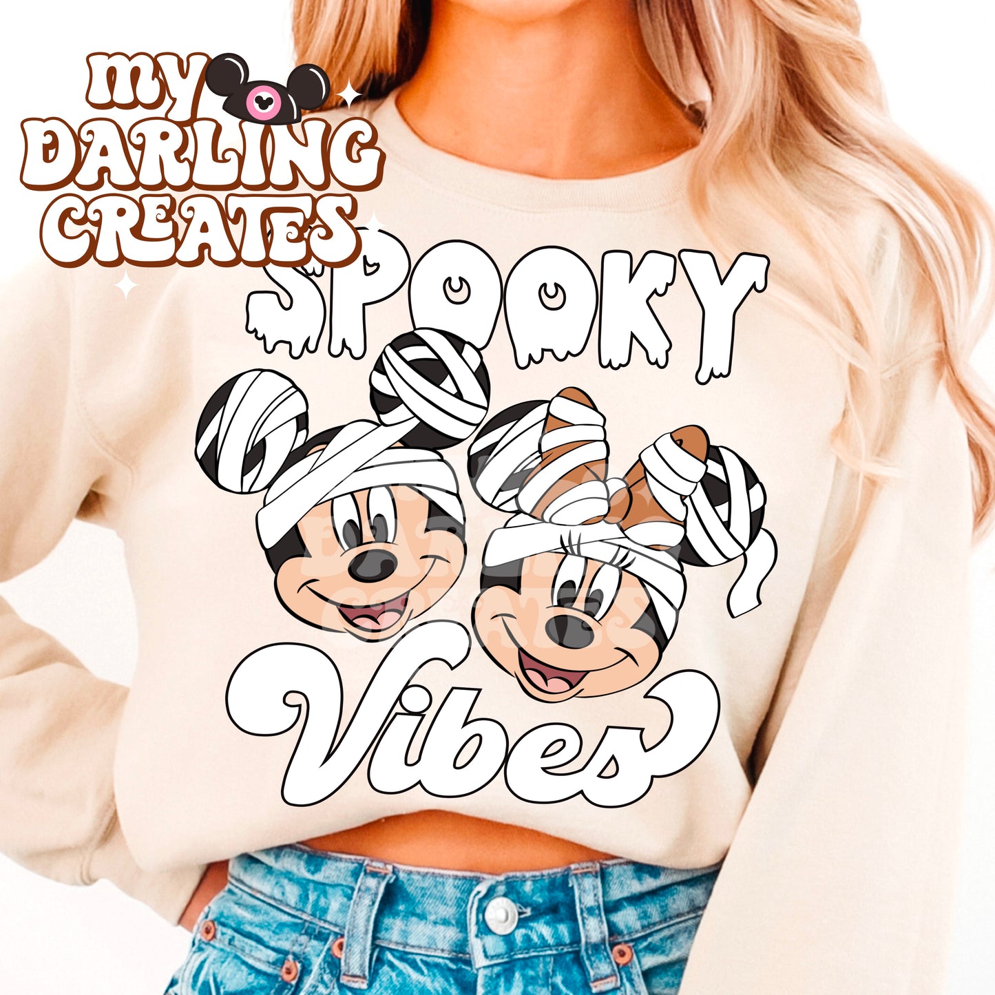 Mummy Spooky Vibes White (Orange Bow) PNG