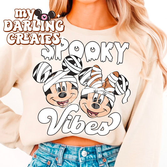 Mummy Spooky Vibes White (Orange Bow) PNG