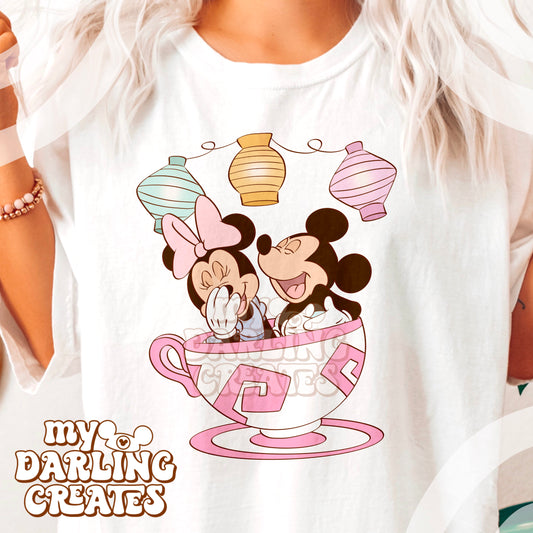 Pastel Mouse Teacup with Lanterns PNG