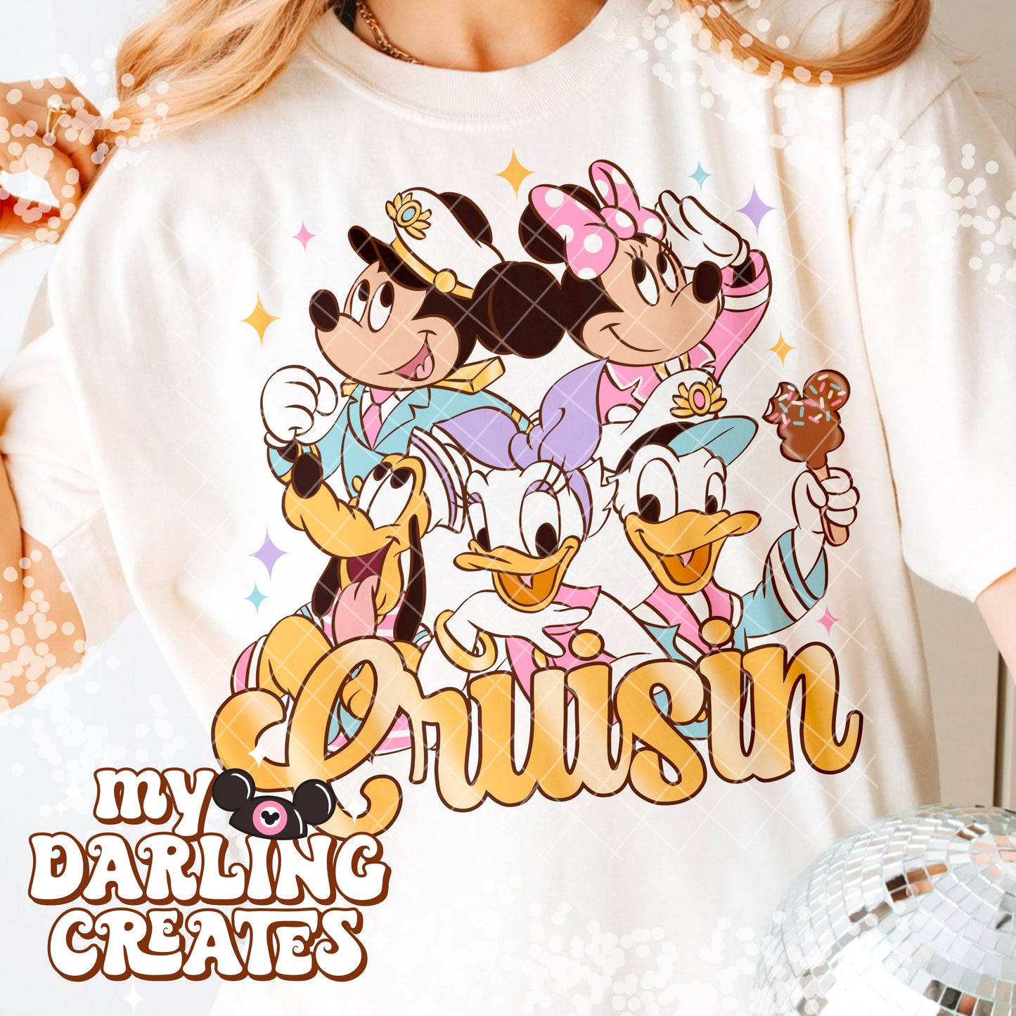 2 Pastel Mouse Cruise With Text Gold/White PNG