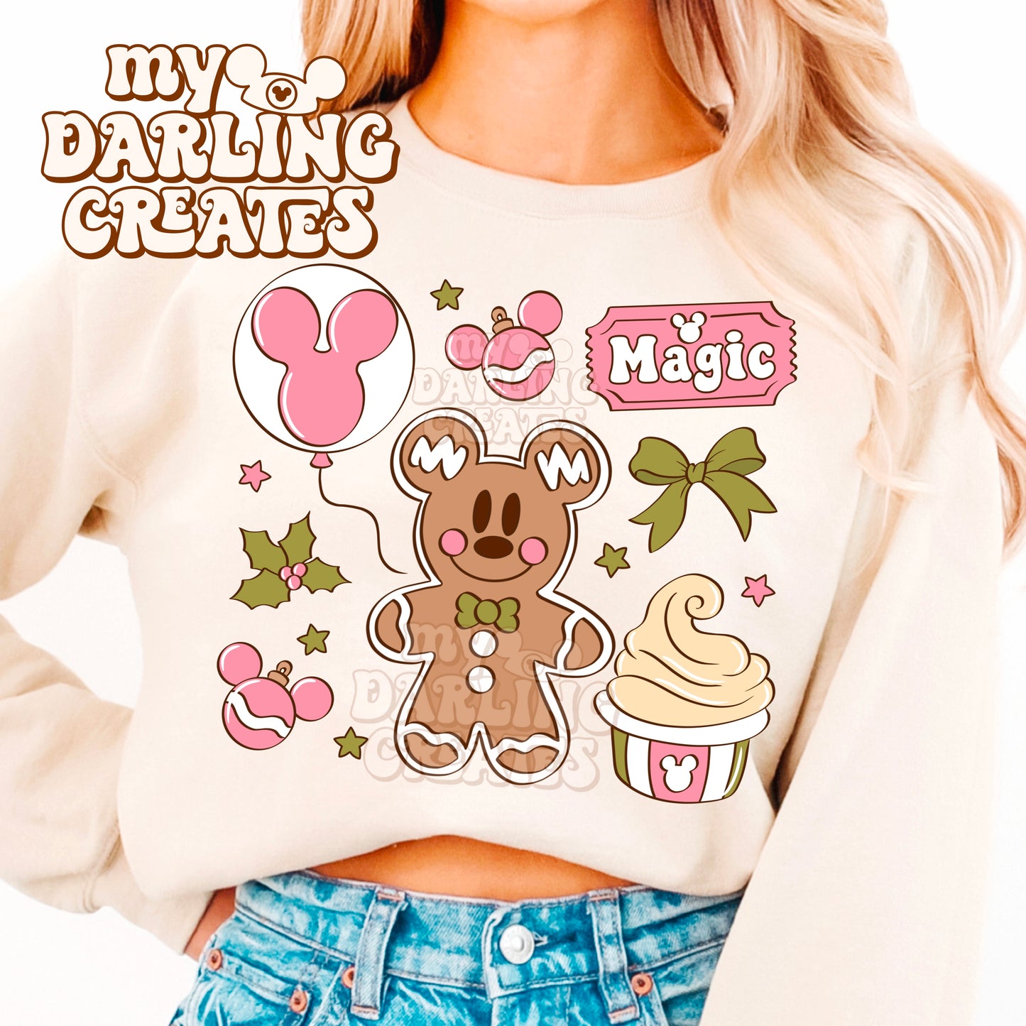 Magical Gingerbread Pink and Green PNG