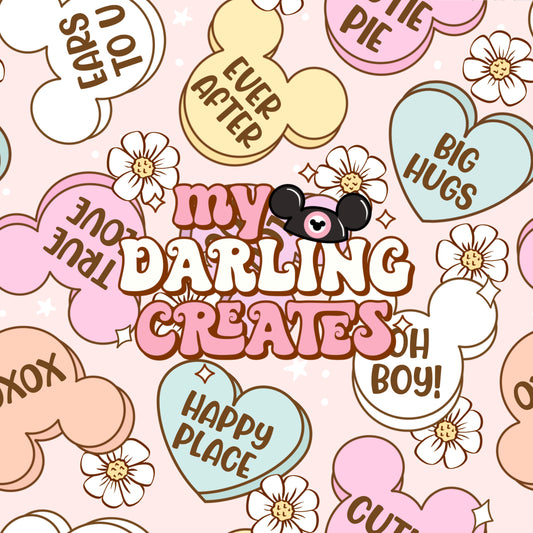 Mouse Candy Hearts with Flowers - Seamless Pattern