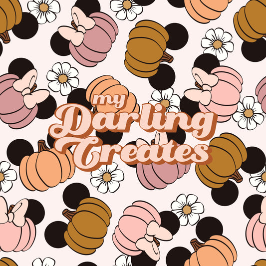 Mouse Pumpkins with Flowers - Seamless Pattern